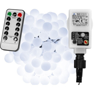 Vánoční / párty led svítící řetěz kuličky studeně bílý 10m, dálkové ovládání