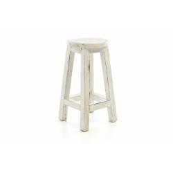Dřevěná stolička kulatá bez opěradla bílá vintage 50 cm