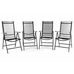 4x venkovní židle polohovací + skládací, kovový rám + umělá textilie, černá