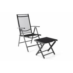 Kovová polohovatelná židle s podnožkou na balkon / zahradu / terasu, černá