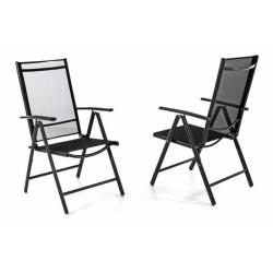2x tmavě šedá / černá zahradní židle s polohovací opěrkou, výplň textilie