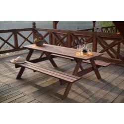 Venkovní posezení set stůl + lavice, masivní dřevo borovice + impregnace kaštan, 200 cm