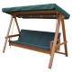 Dřevěná zahradní houpačka se stříškou rozkládací na lůžko hnědá / tmavě zelená 235 cm