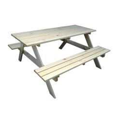 Dřevěná sestava stolu a lavic přírodní borovice na zahradu / do kempu, 160 cm