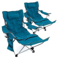 2x kempingová židle s odpojitelnou opěrkou na nohy, modrá