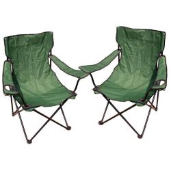 2x levná kempingová židlička s područkami a držákem nápojů, tmavě zelená