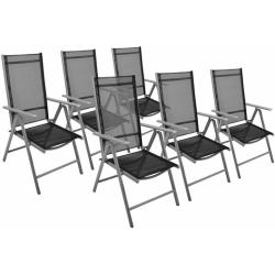 Sada 6 skládacích zahradních židlí hliník + umělá textilie, šedá / černá
