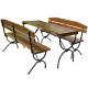 Set stůl + 2 lavice s opěradlem masiv borovice + kovová podnož skládací, 180 cm