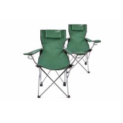 2x tmavě zelená skládací přenosná židlička na kempování, polštářek pod hlavu