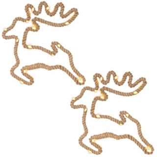 2x vánoční dekorace sob z konopného lana, svítící mikro led diody, na baterie, 29 cm