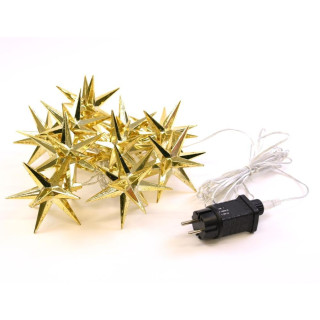 Venkovní vánoční světelný řetěz zlaté hvězdy do elektrické zásuvky, časovač, 1,35 m