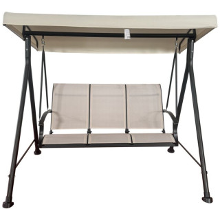 Zahradní houpačka pro 3 osoby - houpací lavice s kovovým rámem a stříškou béžová