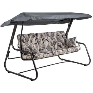 Zahradní houpačka pro 4 osoby se sklopným opěradlem kovová, antracit šedý + listy, 220 cm