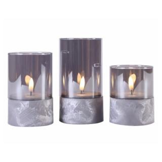 3x elektrická svíčka na baterie ve skleněné dóze s časovačem, šedá