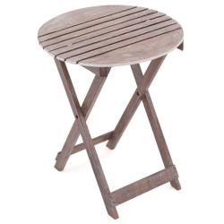 Designový kulatý skládací stolek dřevěný vintage hnědá / šedá, průměr 50 cm
