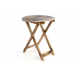 Malý kulatý dřevěný skládací stolek kulatý, opálený vzhled, průměr 50 cm
