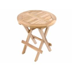 Masivní malý kulatý odkládací stolek z teakového dřeva na balkon / terasu / do pokoje