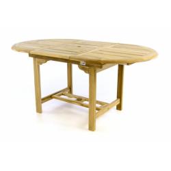 Zahradní jídelní stůl oválný rozkládací z teakového dřeva, otvor na slunečník, 120-170 cm