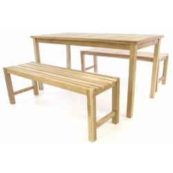 Dřevěná teaková venkovní sestava nábytku stůl + 2 lavice 150 cm, neošetřená