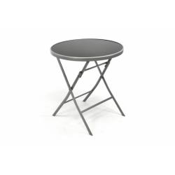 Kulatý skládací balkonový stolek kov sklo, stříbrná / černá, průměr 70 cm