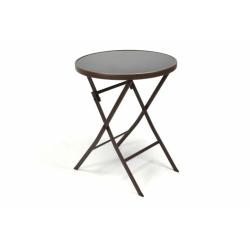 Malý kulatý venkovní stolek na balkon / terasu / do bistra, tmavě hnědá / černá, průměr 60 cm