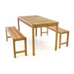 Malý teakový set nábytku stůl s lavicemi, neošetřené dřevo, 135 cm