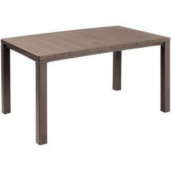 Plastový zahradní stůl obdélníkový hnědý v imitaci dřeva, cappuccino, 147x90 cm
