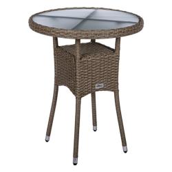 Kulatý balkonový stolek krémový (světle hnědý) ratan / sklo, průměr 60 cm