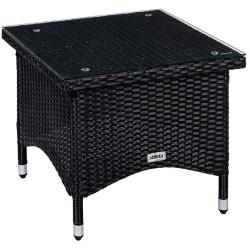 Černý ratanový venkovní stolek nízký 50x50 cm se skleněnou deskou