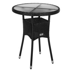 Kulatý balkonový stolek černý ratan / sklo, průměr 60 cm