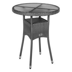 Kulatý balkonový stolek šedý ratan / sklo, průměr 60 cm
