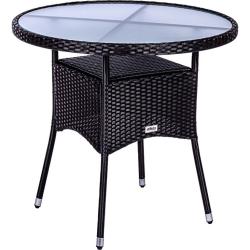 Venkovní ratanový stolek kulatý průměr 80 cm, skleněná deska, černý