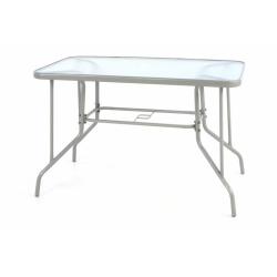 Zahradní kovový jídelní stůl se skleněnou deskou světle šedý 110x60 cm