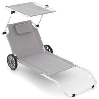 Skládací plážové lehátko s kolečky a stříškou proti slunci, šedé
