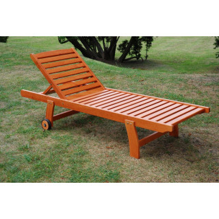 Venkovní dřevěné lehátko borovice lakovaná, polohovací opěrka, kolečka
