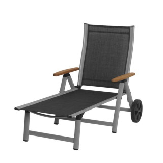 Luxusní zahradní polohovací lehátko s kolečky hliník + umělá textilie, šedé