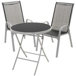 Malá sestava balkonového nábytku 2 + 1, skládací stolek kulatý, šedá / černá