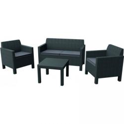 Ratanový set nábytku na zahradu / terasu grafitově šedý, 2x křeslo + pohovka + stolek