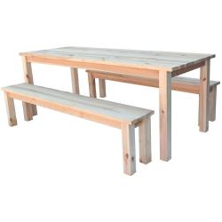 Venkovní set stůl + lavice masivní dřevo borovice přírodní nelakované 200 cm