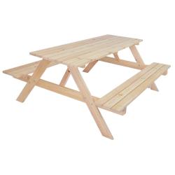 Piknik set (pivní set) stůl + lavice venkovní, masivní dřevo borovice, přírodní nelakovaný, 180 cm