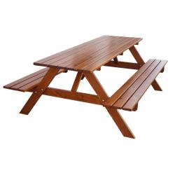 Piknik set (pivní set) stůl + lavice venkovní, masivní dřevo borovice, lak kaštan, 220 cm