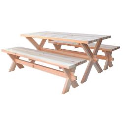 Venkovní set stolu a dvou lavic z masivu borovice přírodní nelakovaný 180 cm