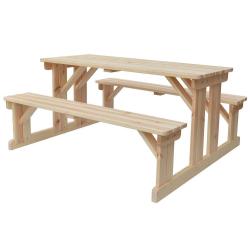 Zahradní set - 2 lavice spojené se stolem, masivní dřevo borovice přírodní nelakované, 180 cm