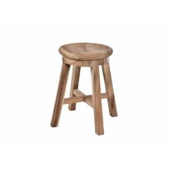 Nízká kulatá dřevěná stolička bez opěradla, masivní dřeva SUAR