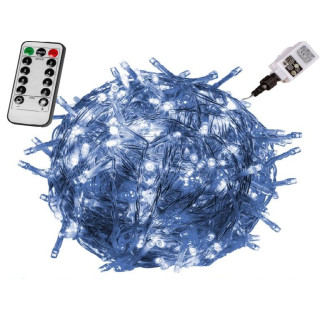 LED řetěz na dálkové ovládání 20 m studeně bílý venkovní + vnitřní, s časovačem