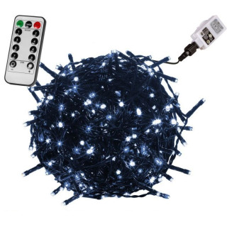 Venkovní led řetěz na dálkové ovládání 40 m studeně bílý, časovač + svící + blikání